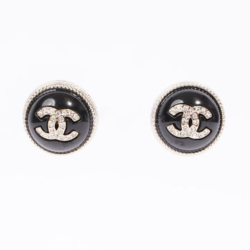 Chanel Womens CC Earrings Black / Silver