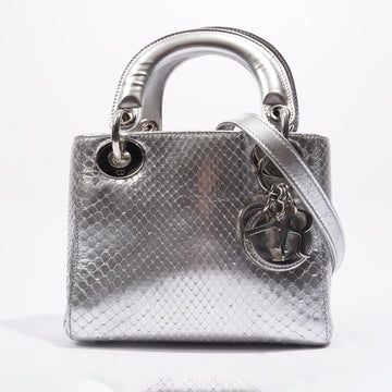 Christian Dior Womens Lady Dior Silver Python Mini