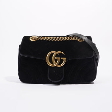 Gucci Womens Marmont Flap Black Velvet Gold Mini