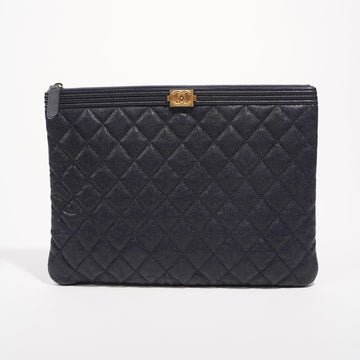 Chanel Womens Quilted Caviar Leather Boy Pouch Navy Large