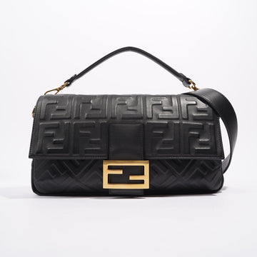 Fendi Womens Embossed F Baguette Black