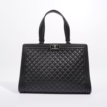 Chanel Womens Lambskin Leather Boy Shopping Tote Black