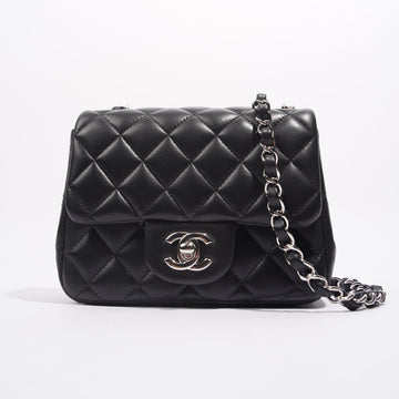 Chanel Womens Lambskin Square Flap Black Leather Mini