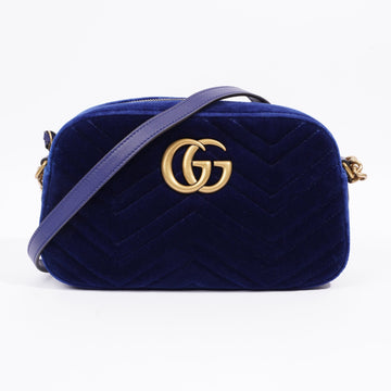 Gucci Womens Matelasse GG Marmont Bag Blue Velvet Small