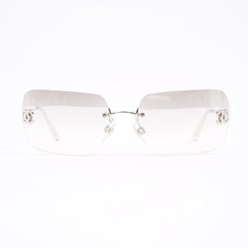 Chanel Womens Glossy Sunglasses Silver Finish Acetate 120