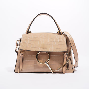 Chloe Womens Faye Day Bag Beige Croc Small