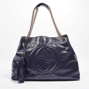 Gucci Soho Disco Bag Blue Patent Leather Tote