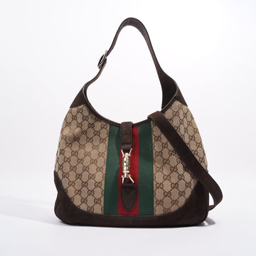 Gucci Womens Jackie Web Cherry Line Bag Brown Leather Canvas