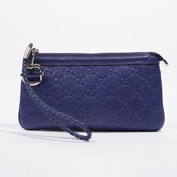 Gucci Womens GG Zip Pouch Blue Leather