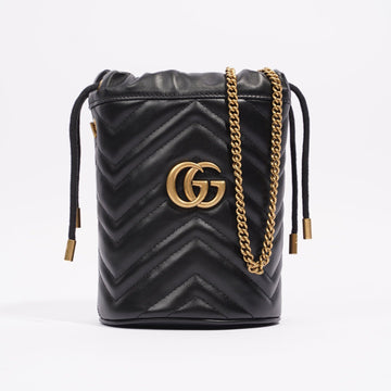 Gucci Womens GG Marmont 2.0 Bucket Bag Black Leather