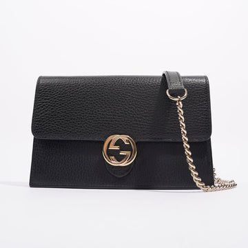 Gucci Womens Interlocking Wallet on Chain Black Leather