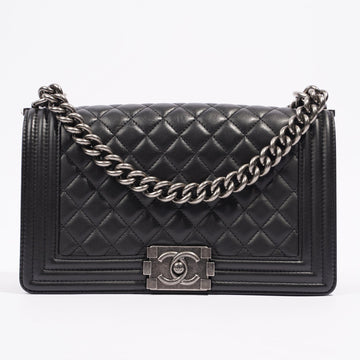 Chanel Womens Lambskin Boy Bag Black Medium