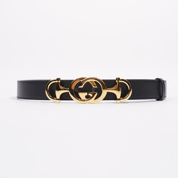 Gucci Womens GG Interlocking Horsebit Belt Black Leather 75cm