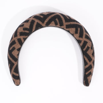 Fendi Womens FF Headband Brown / Black Cashmere Leather