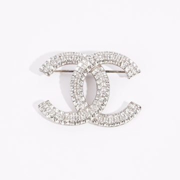 Chanel Womens CC Brooch Silver Finish Base Metal