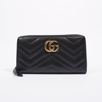 Gucci Womens Marmont Zip Around Wallet Black / Gold