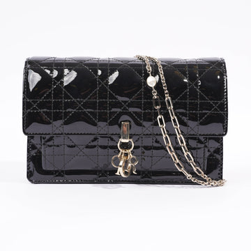 Christian Dior Womens Chain Pouch Cannage Patent Black