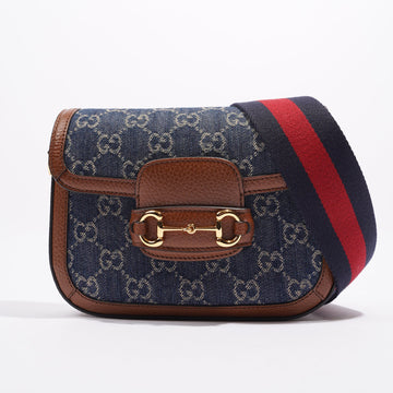 Gucci Womens Horsebit 1955 Mini Bag Denim / Brown