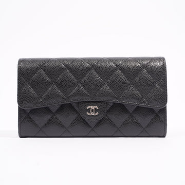 Chanel Womens Flap Wallet Black Caviar