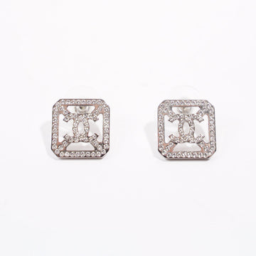 Chanel Womens Square Earrings Silver