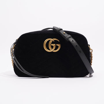 Gucci Womens GG Marmont Zip Bag Black Velvet Small