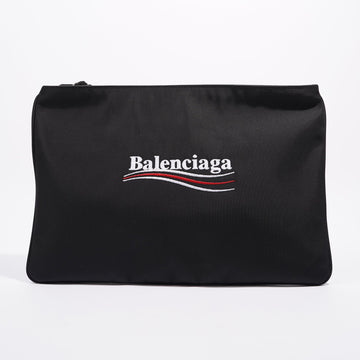 Balenciaga Womens Pouch Logo Black Nylon Large