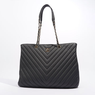 Chanel Womens Lambskin Classic Chevron Timeless Tote Black