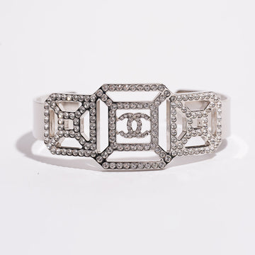 Chanel Womens Crystal Embellished Bracelet Silver