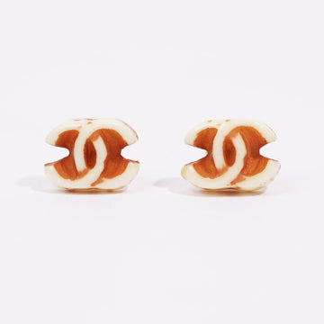 Chanel Womens CC Earrings White / Brown