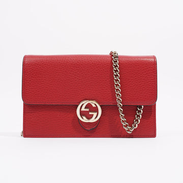Gucci Womens Interlocking GG Chain Wallet Red