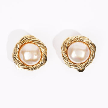 Chanel Womens Gripoux Pearl Earring Gold
