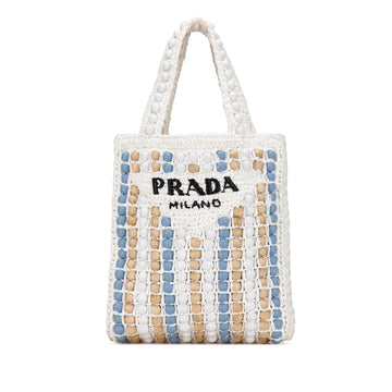 PRADA Beaded Raffia Logo Tote Tote Bag