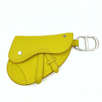DIOR Saddle pouch key ring in fluorescent yellow leather