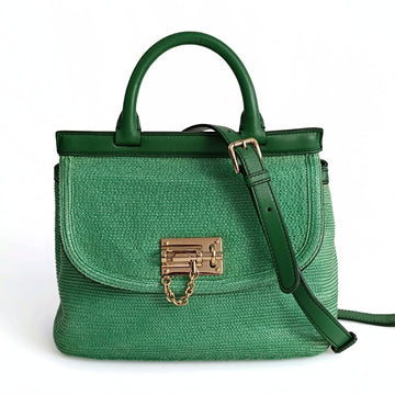 DOLCE & GABBANA Sicily shoulder bag in green raffia and leather