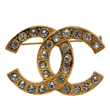 CHANEL Gold Plated CC Rhinestone Brooch Costume Brooch