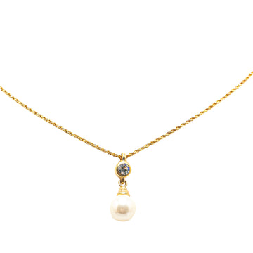 DIOR Faux Pearl Crystal Pendant Necklace Costume Necklace