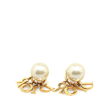 DIOR Gold Plated Logo Faux Pearl Push Back Earrings Costume Earrings