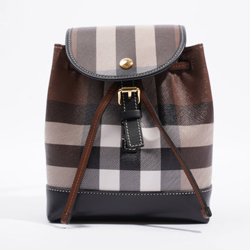 Burberry Check Micro Backpack Dark Birch Brown Coated Canvas