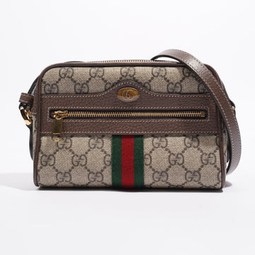 Gucci Ophidia Mini Beige And Ebony GG Supreme / Green And Red Stripe Coated Canvas