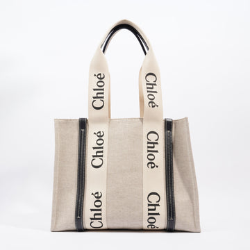 Chloe Woody Tote Beige / Black Canvas Medium