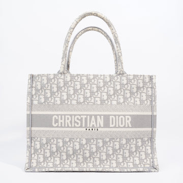 Christian Dior Small Book Grey / Silver Oblique Embroidery Canvas