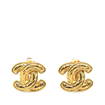 CHANEL Gold Plated CC Quilted Clip On Earrings Costume Earrings