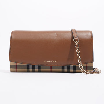 Burberry Henley Wallet On Chain Brown / House Check Calfskin Leather