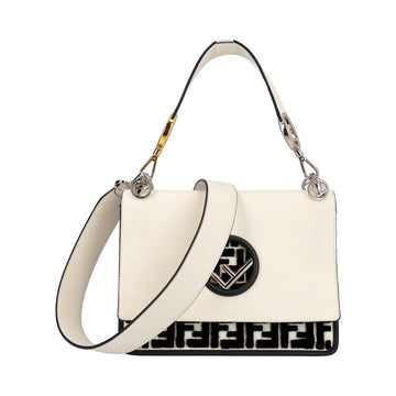 FENDI Leather/Velvet Kan I Logo Shoulder Bag White/Black