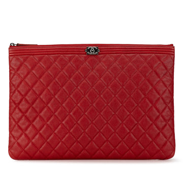 CHANEL Large Quilted Caviar Boy O Case Clutch Clutch Bag