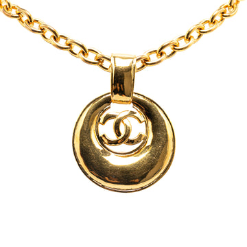 CHANEL Gold Plated CC Round Pendant Necklace Costume Necklace