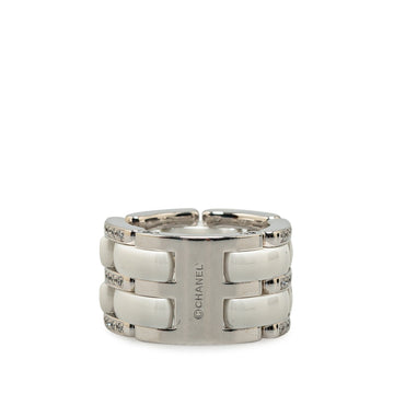 CHANEL 18K White Gold Diamond Ceramic Ultra Wide Ring Costume Ring