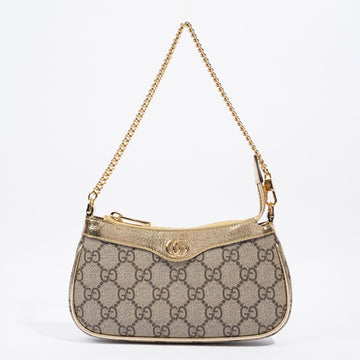 Gucci Ophidia Mini Beige And Ebony GG Supreme / Gold Coated Canvas