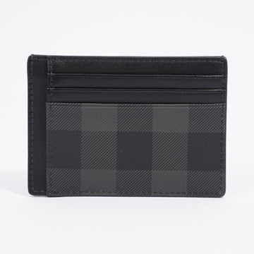 Burberry Check Money Clip Card Case Black / Dark Grey Calfskin Leather