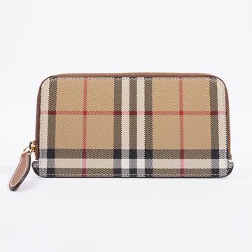 Burberry Large Check Zip Card Case Archive Beige Coated Canvas